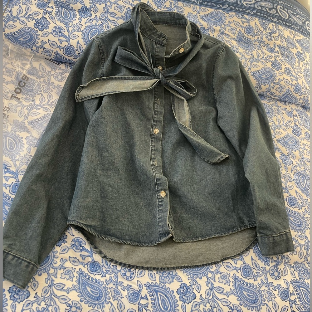 Denim Tie-Neck Women's denim button down